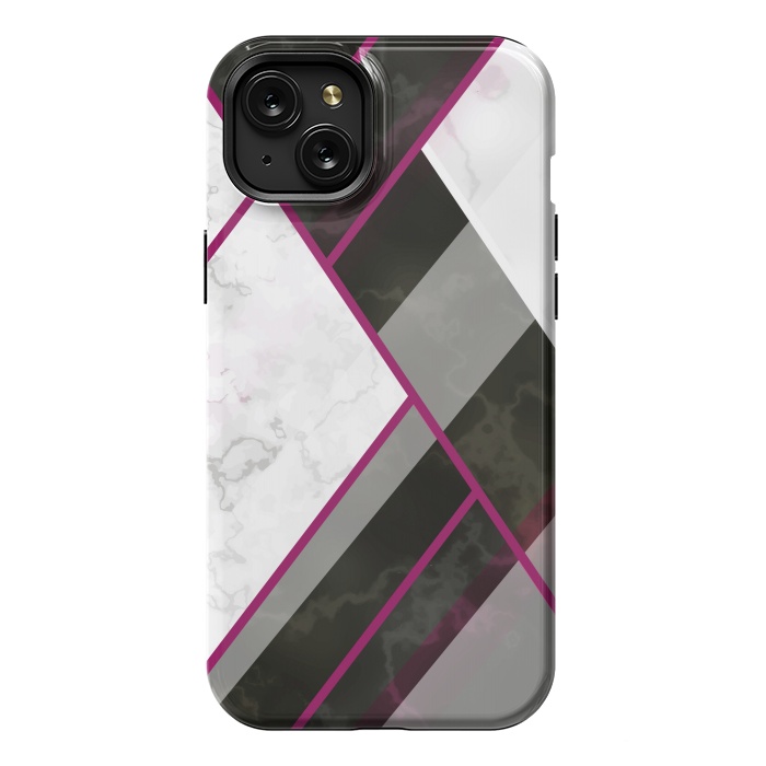 iPhone 15 Plus StrongFit Vertical Magenta Lines On Marble by ArtsCase