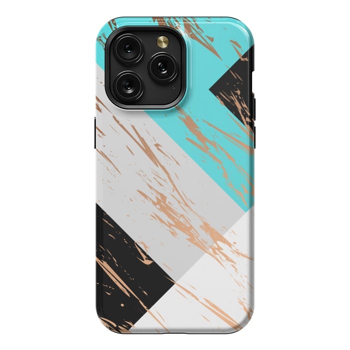 iPhone 15 Pro Max StrongFit Aquamarine With Gold On Marble Background by ArtsCase