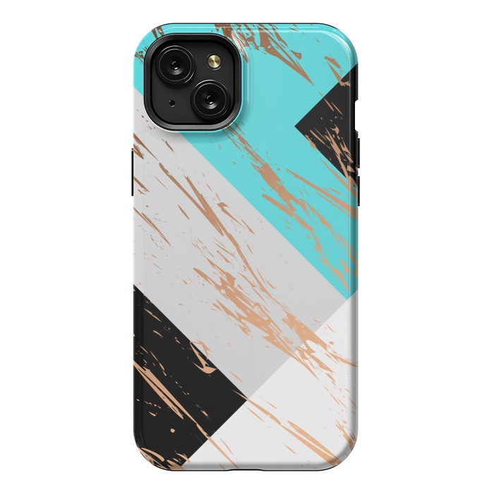 iPhone 15 Plus StrongFit Aquamarine With Gold On Marble Background by ArtsCase