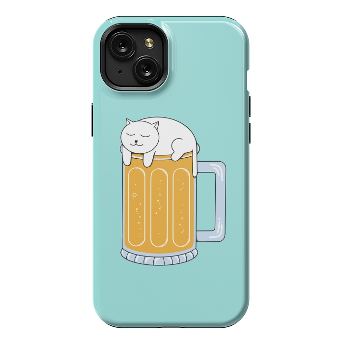 iPhone 15 Plus StrongFit Cat Beer Green by Coffee Man