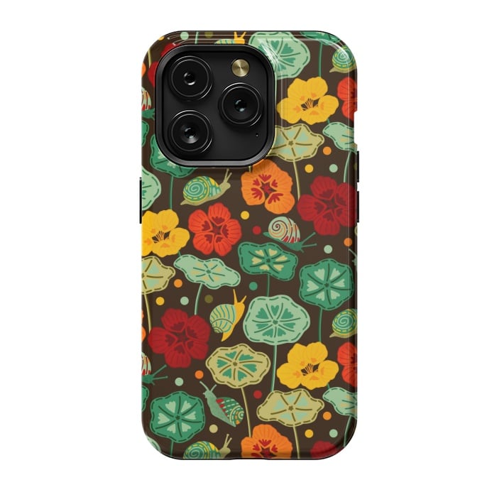 iPhone 15 Pro StrongFit Nasturtiums & Snails On Brown  by Tigatiga