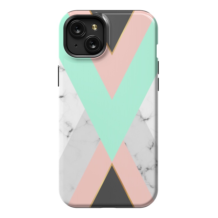 iPhone 15 Plus StrongFit Marbled Aquamarine In Vertical by ArtsCase