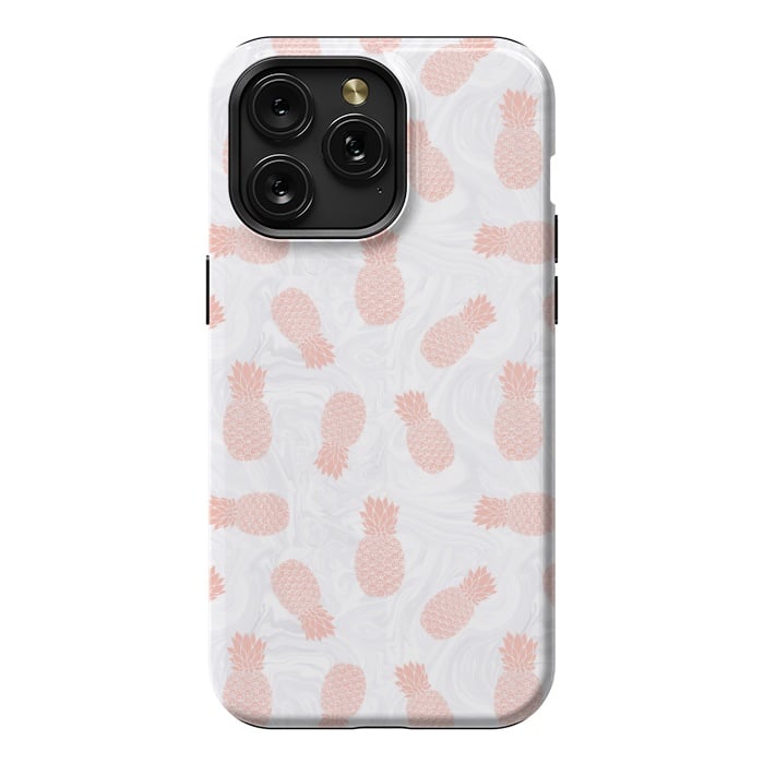 iPhone 15 Pro Max StrongFit Pink Pineapples on White Marble by Julie Erin Designs