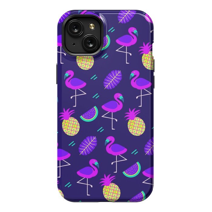 iPhone 15 Plus StrongFit Flamingos In Neon by ArtsCase