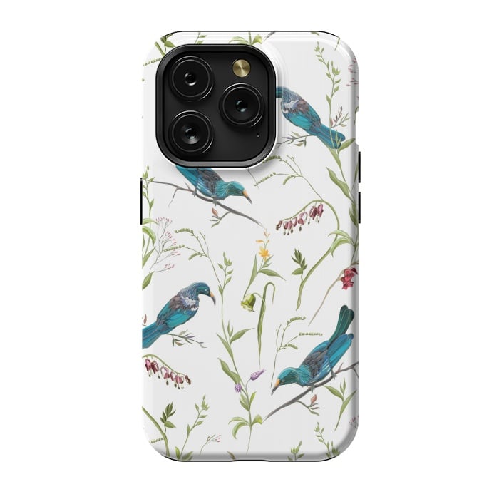 iPhone 15 Pro StrongFit Birds in flowers by Elzbieta Malyska