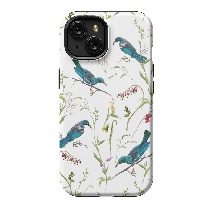 iPhone 15 StrongFit Birds in flowers by Elzbieta Malyska