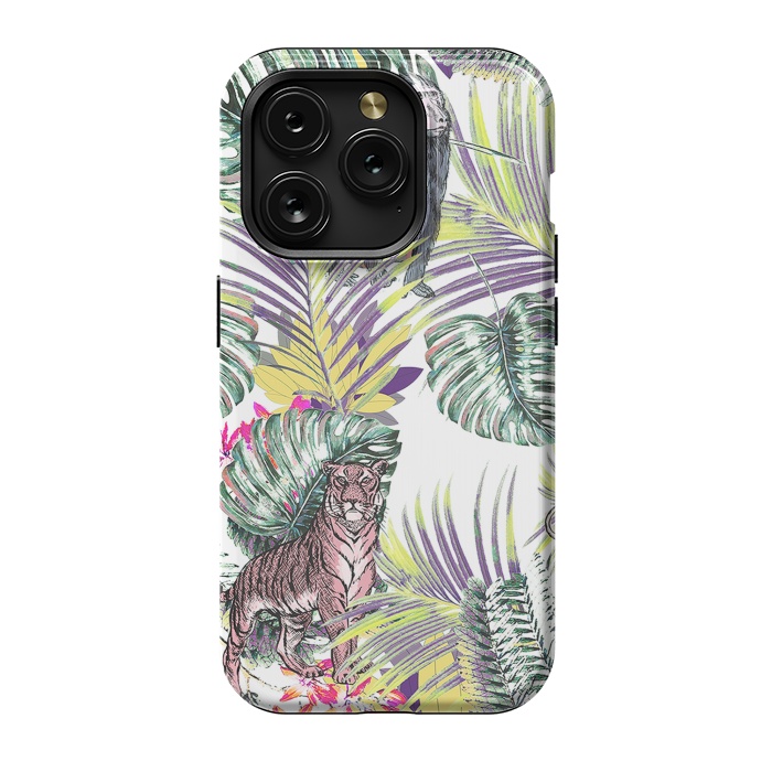 iPhone 15 Pro StrongFit Jungle fever - wild animals and colorful leaves by Oana 