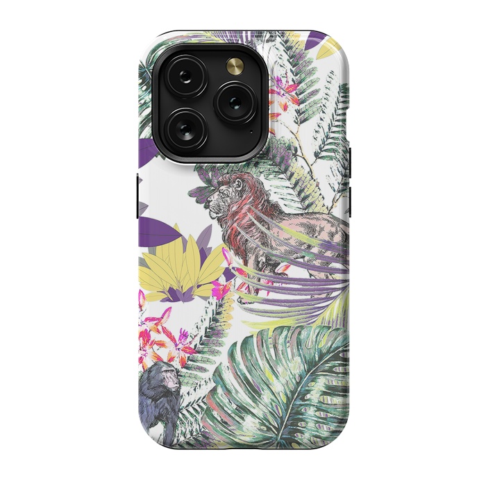 iPhone 15 Pro StrongFit Lion and colorful tropical plants by Oana 