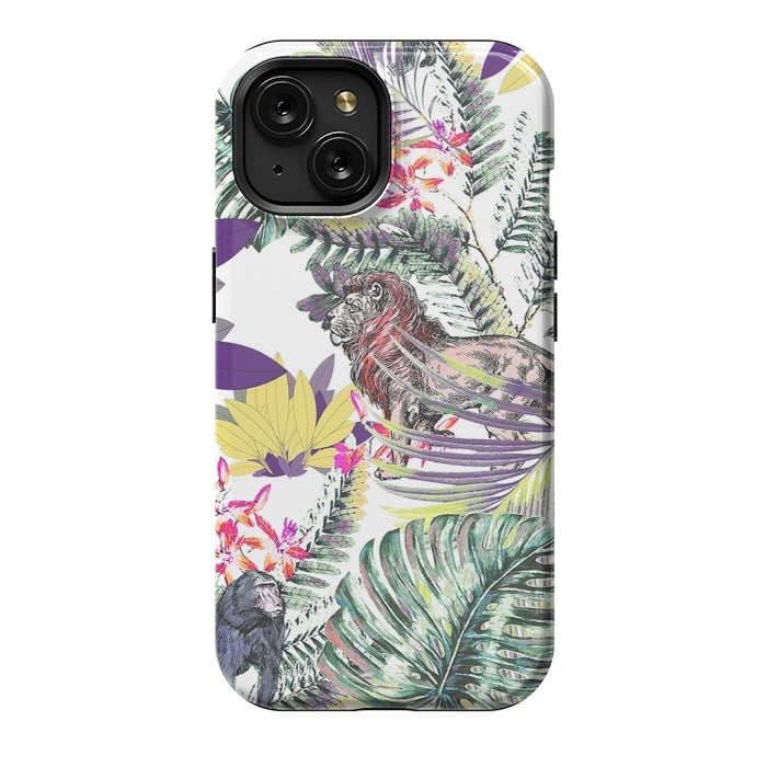 iPhone 15 StrongFit Lion and colorful tropical plants by Oana 