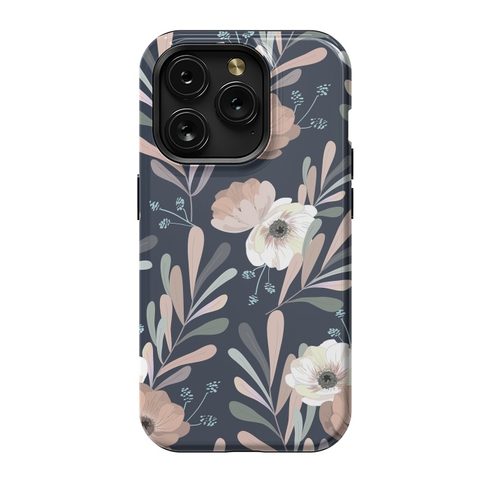 iPhone 15 Pro StrongFit Olives and anemones - blue by Anis Illustration