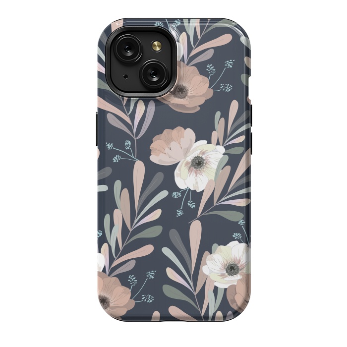 iPhone 15 StrongFit Olives and anemones - blue by Anis Illustration