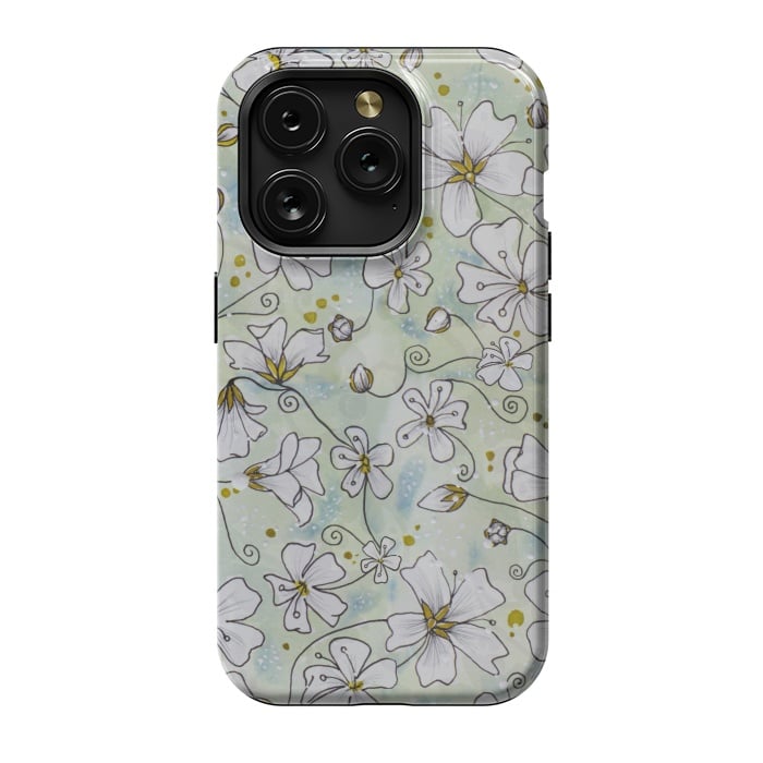 iPhone 15 Pro StrongFit Pretty White Flowers on Watercolour by Paula Ohreen