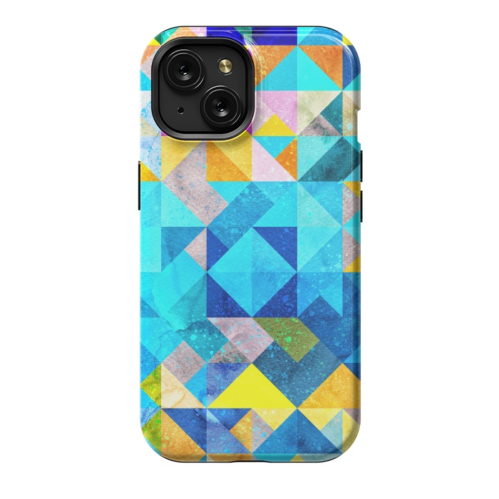 iPhone 15 StrongFit Colorful Watercolor Geometric by Art Design Works