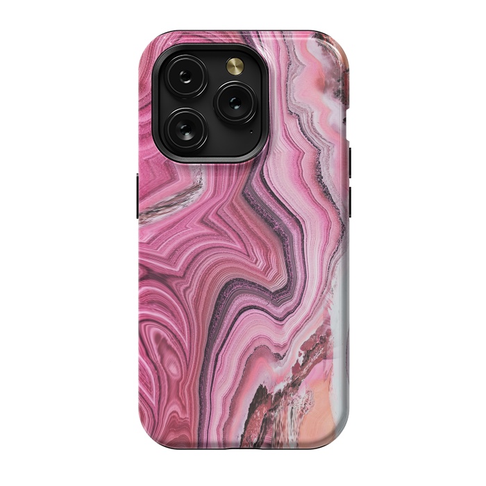 iPhone 15 Pro StrongFit Candy pink marble waves by Oana 