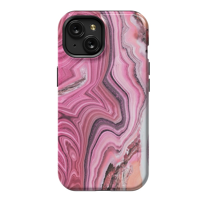 iPhone 15 StrongFit Candy pink marble waves by Oana 