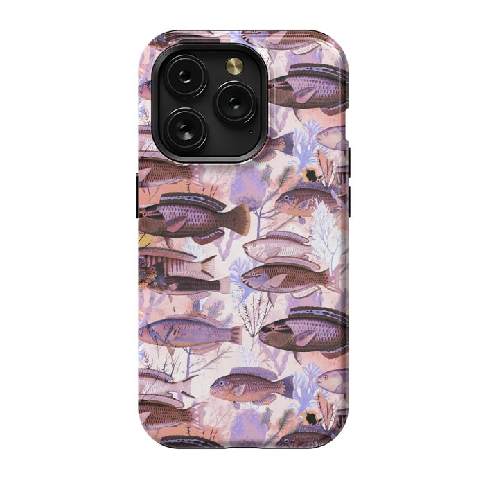 iPhone 15 Pro StrongFit Colorful coral reef and fish botanical pattern by Oana 