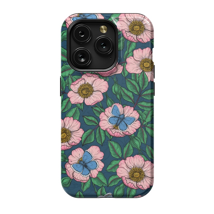 iPhone 15 Pro StrongFit Dog rose and butterflies by Katerina Kirilova