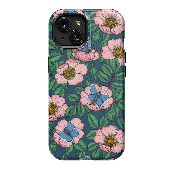iPhone 15 StrongFit Dog rose and butterflies by Katerina Kirilova