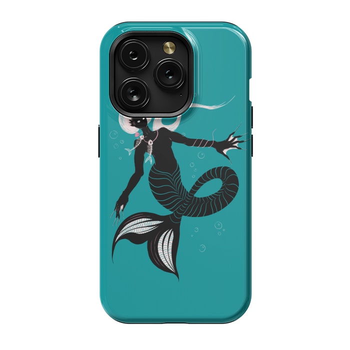 iPhone 15 Pro StrongFit Creepy Mermaid With Fish Skeleton Necklace Dark Art by Boriana Giormova
