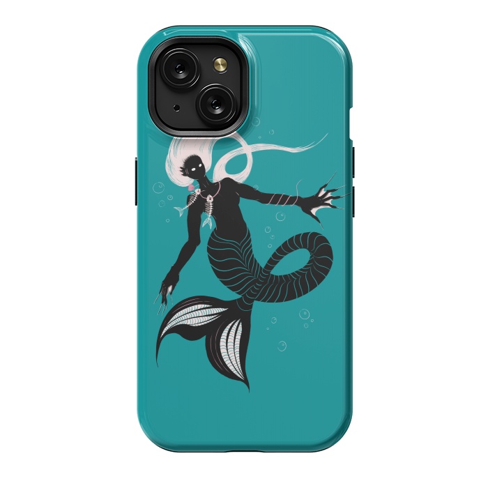 iPhone 15 StrongFit Creepy Mermaid With Fish Skeleton Necklace Dark Art by Boriana Giormova