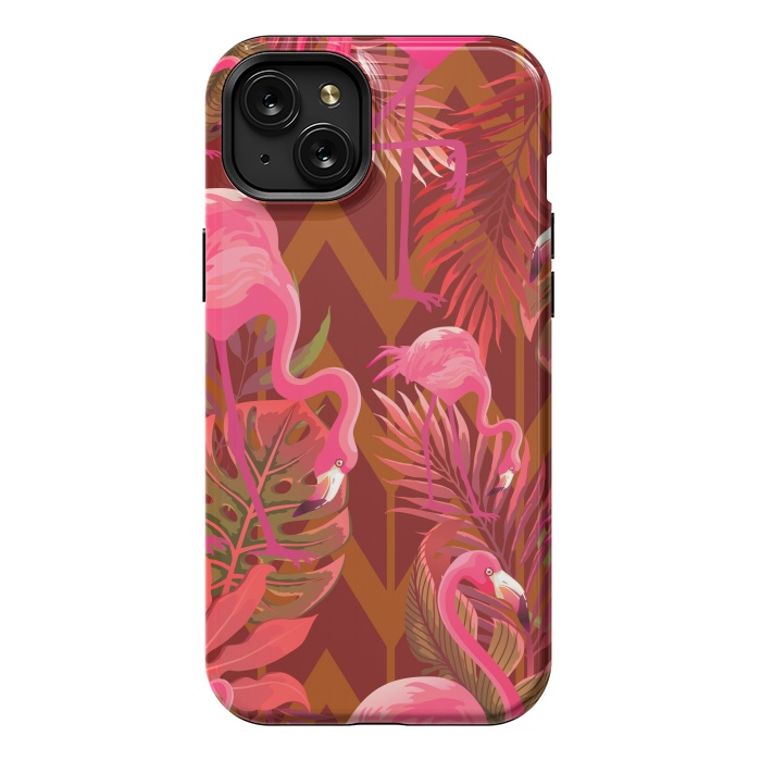 iPhone 15 Plus StrongFit Pink Flamingos On The Beach by ArtsCase