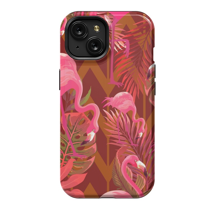 iPhone 15 StrongFit Pink Flamingos On The Beach by ArtsCase