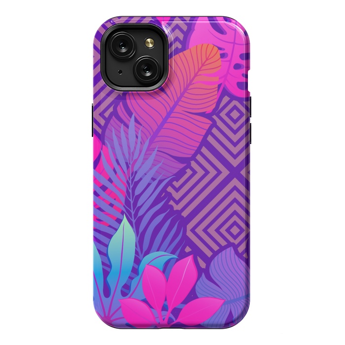 iPhone 15 Plus StrongFit Tropical Lines And Leaves Patterns by ArtsCase
