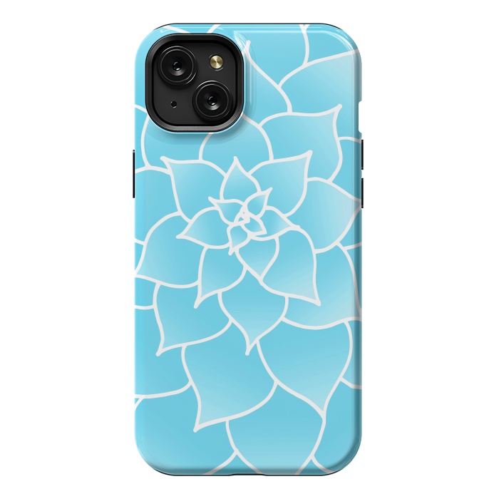 iPhone 15 Plus StrongFit Abstract Blue Succulent Flower by Julie Erin Designs