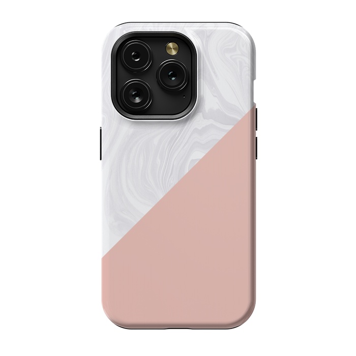 iPhone 15 Pro StrongFit Rose Gold and White Marble Texture by Julie Erin Designs