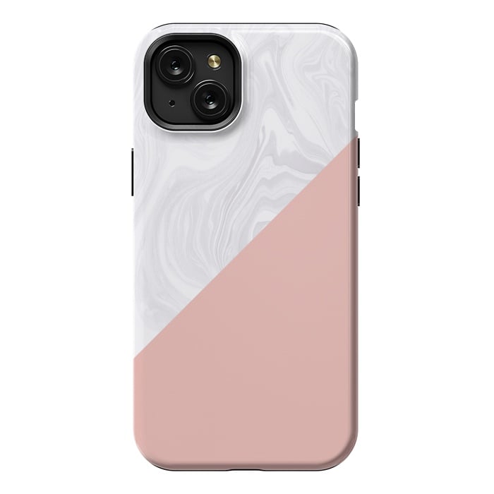 iPhone 15 Plus StrongFit Rose Gold and White Marble Texture by Julie Erin Designs