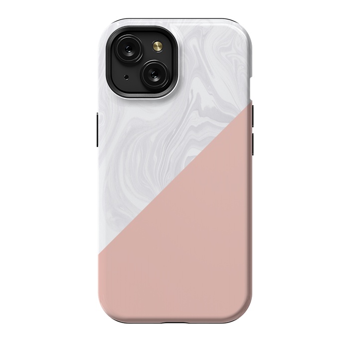 iPhone 15 StrongFit Rose Gold and White Marble Texture by Julie Erin Designs
