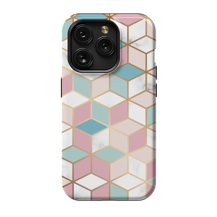 iPhone 15 Pro StrongFit Crystals In Blue And Pink Marble by ArtsCase