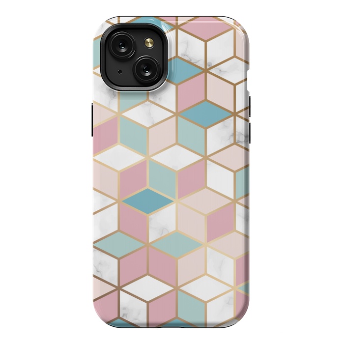 iPhone 15 Plus StrongFit Crystals In Blue And Pink Marble by ArtsCase