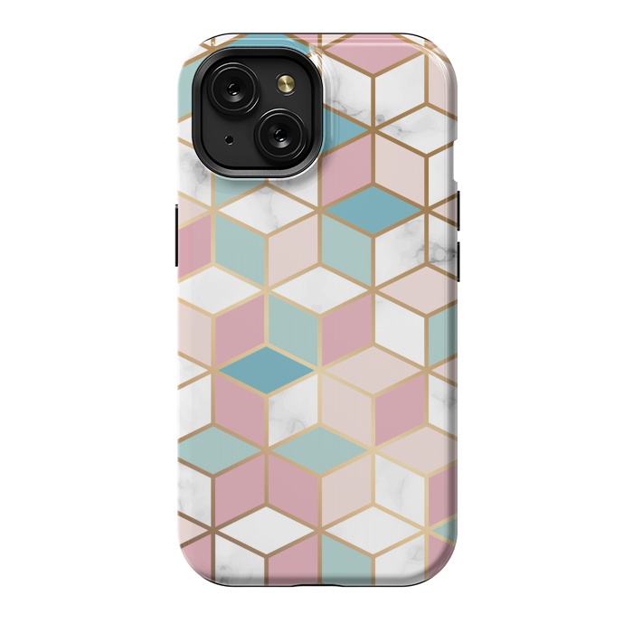 iPhone 15 StrongFit Crystals In Blue And Pink Marble by ArtsCase