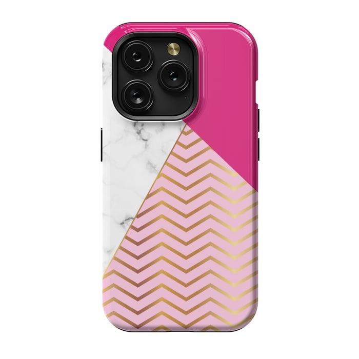 iPhone 15 Pro StrongFit Curved Lines In Marble And Magenta by ArtsCase