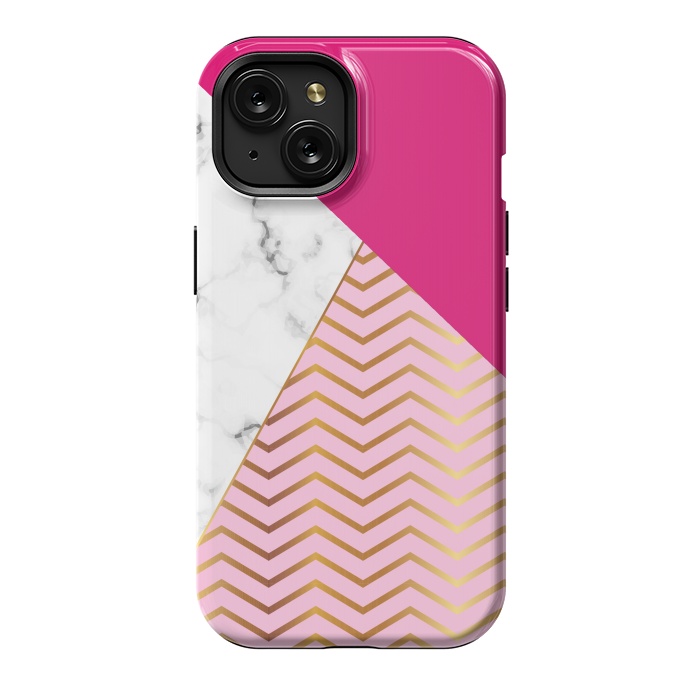 iPhone 15 StrongFit Curved Lines In Marble And Magenta by ArtsCase