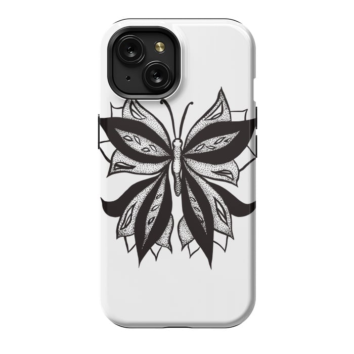 iPhone 15 StrongFit Abstract Butterfly Stipple Shaded Ink Drawing by Boriana Giormova