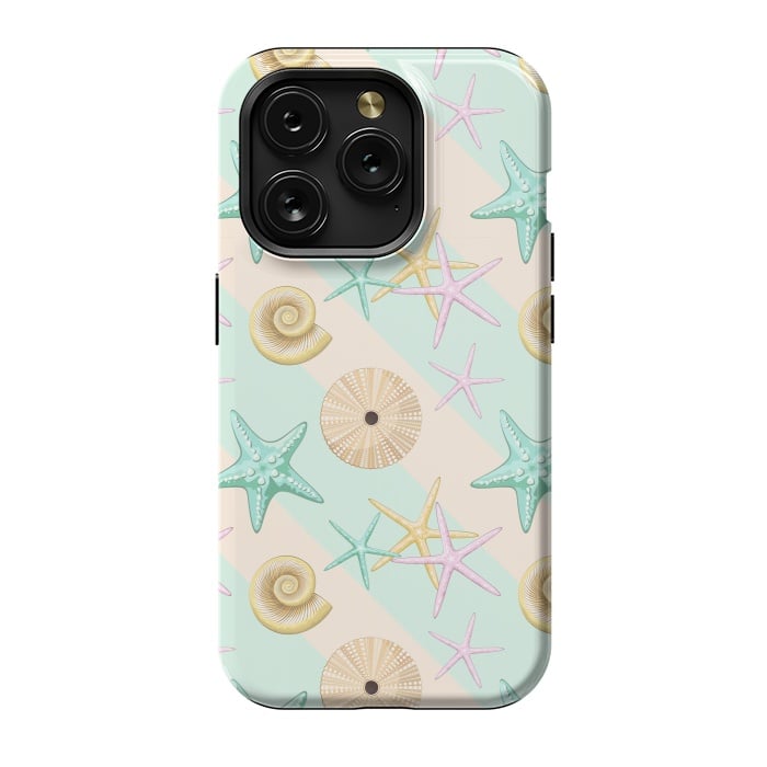 iPhone 15 Pro StrongFit Seashells and starfish Beach Summer Pattern by BluedarkArt