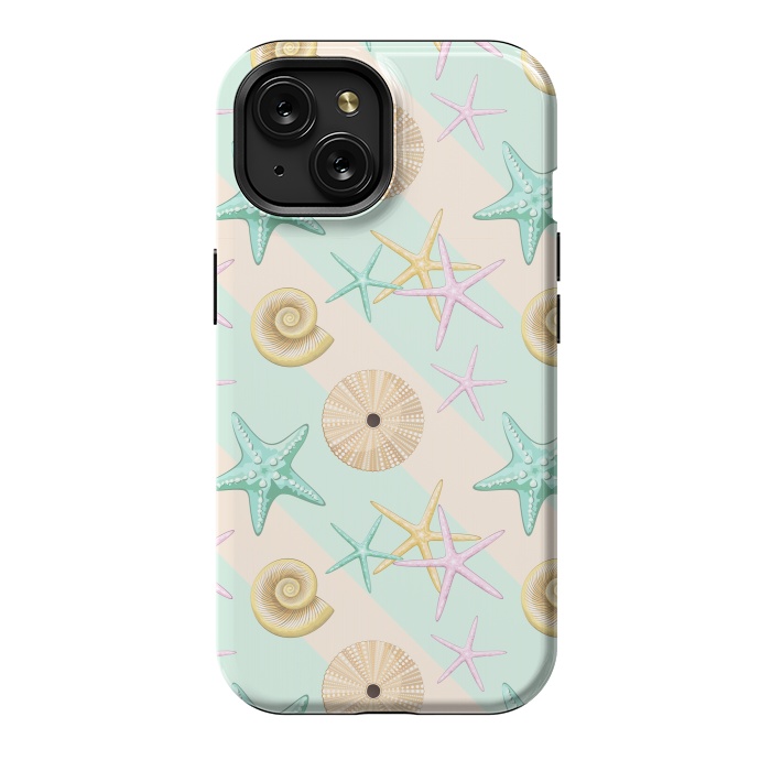 iPhone 15 StrongFit Seashells and starfish Beach Summer Pattern by BluedarkArt