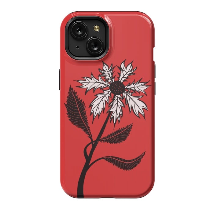 iPhone 15 StrongFit Imaginary Flower In Ink - Black And White On Red by Boriana Giormova