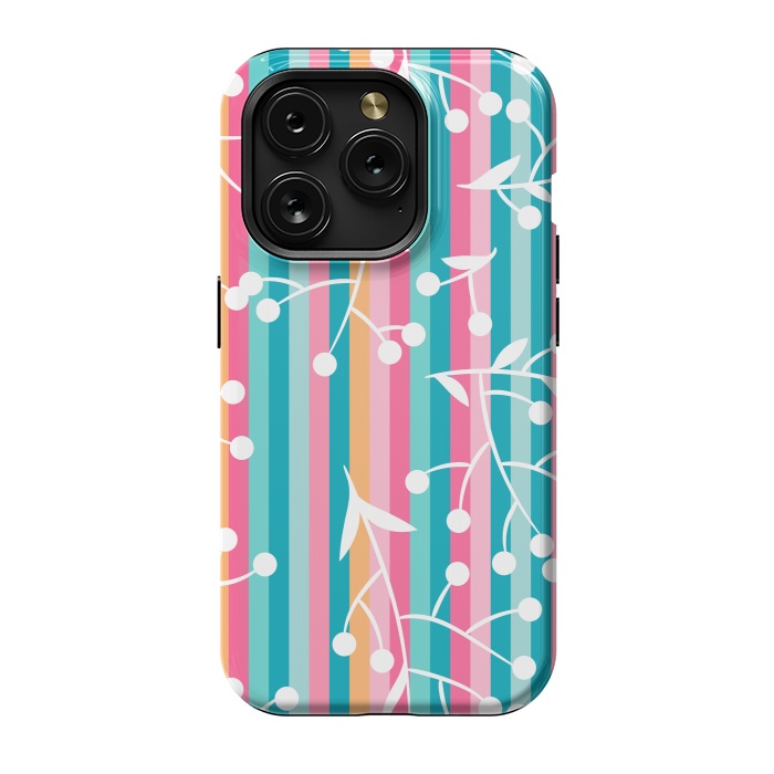 iPhone 15 Pro StrongFit STRIPES WHITE FLORAL PATTERN by MALLIKA