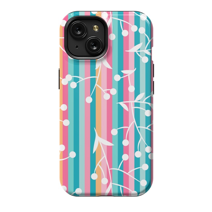 iPhone 15 StrongFit STRIPES WHITE FLORAL PATTERN by MALLIKA