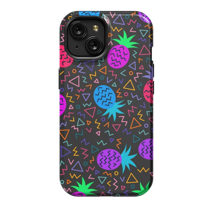iPhone 15 StrongFit pineapples in neon for summer by ArtsCase