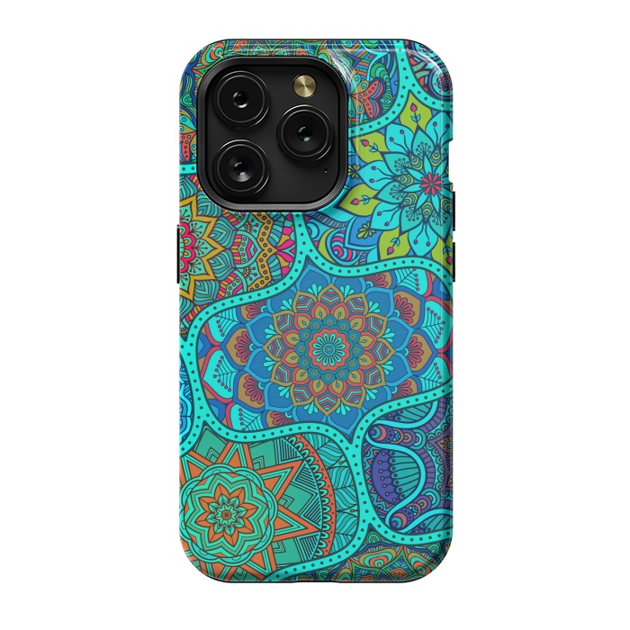 iPhone 15 Pro StrongFit Modern Mandalas In Blue And Green by ArtsCase