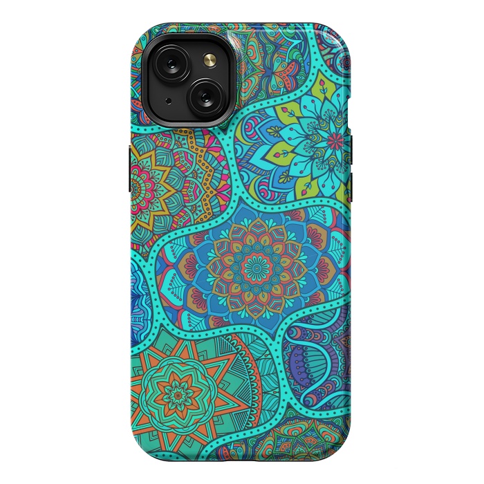 iPhone 15 Plus StrongFit Modern Mandalas In Blue And Green by ArtsCase