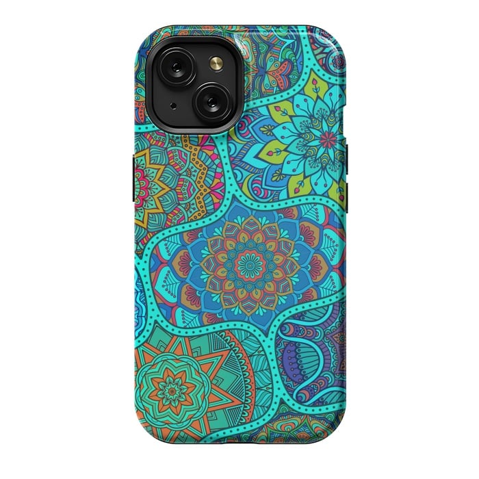 iPhone 15 StrongFit Modern Mandalas In Blue And Green by ArtsCase