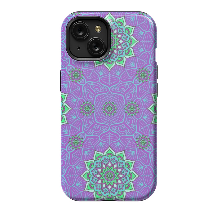 iPhone 15 StrongFit Mandalas en verde neón y purpura by ArtsCase