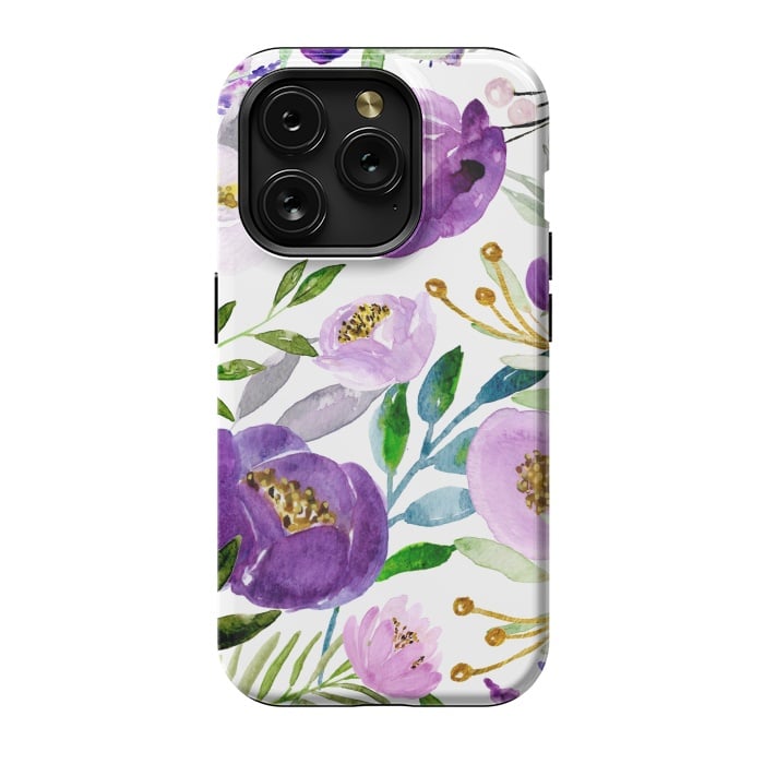 iPhone 15 Pro StrongFit Whimsical Ultraviolet and Gold Florals by Allgirls Studio