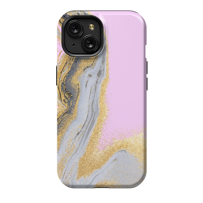 iPhone 15 StrongFit Black and golden liquid marble texture by ArtsCase