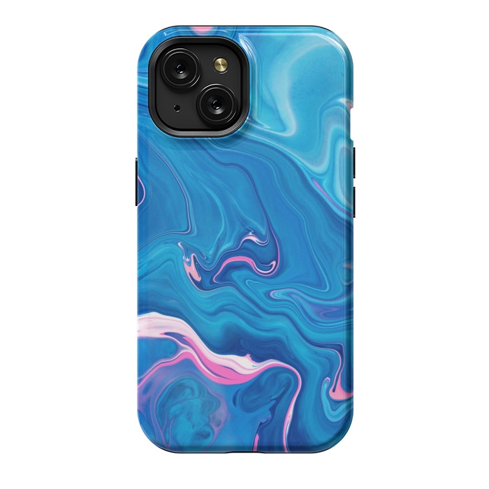 iPhone 15 StrongFit Abstract Marble Painting Blue Pink Orange by ArtsCase